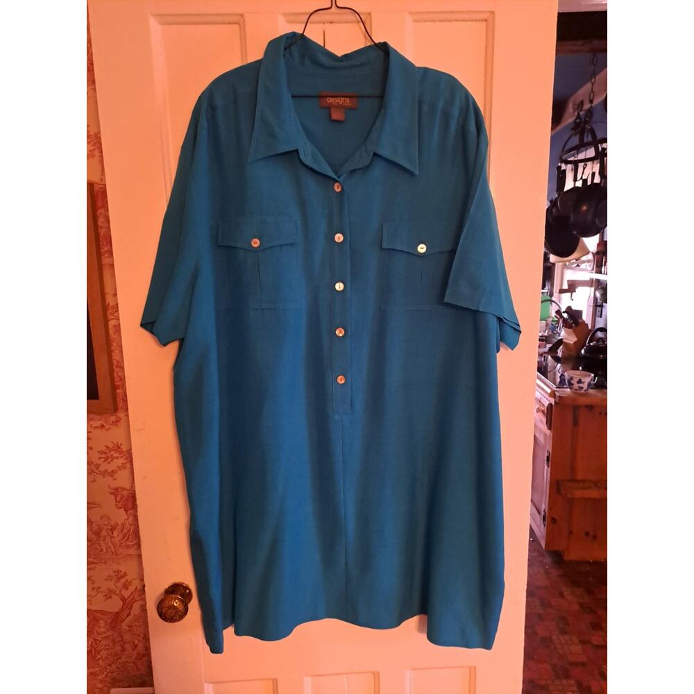 Designs Lane Bryant blouse 100% Silk TEAL 28 XXL 2X mint! VINTAGE HTF VHTF dress
